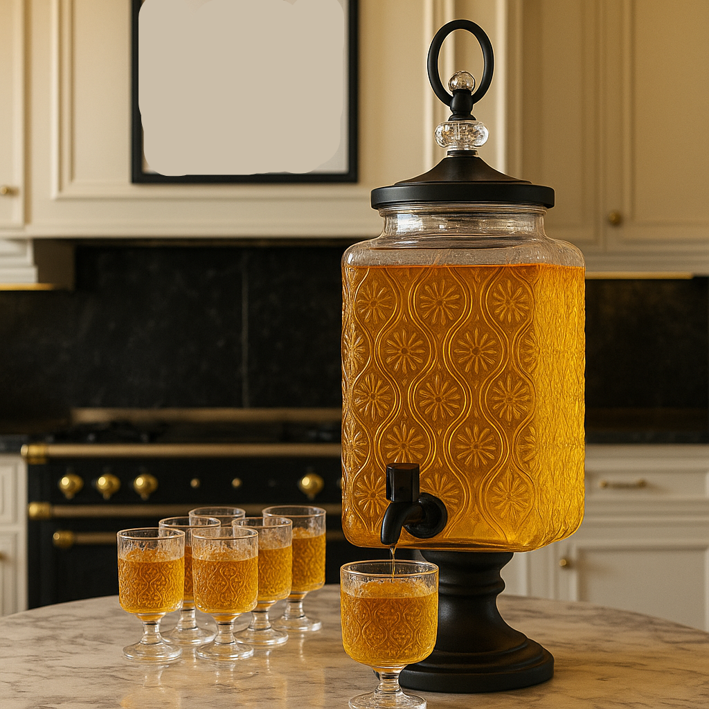 3L Glass Beverage Dispenser with 6 Glasses – Floral Design