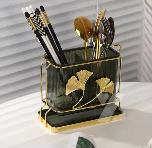 Acrylic Cutlery Holder With Drain Plate, Double Barrel Chopsticks Storage Holder, Kitchen Cutlery Storage Rack