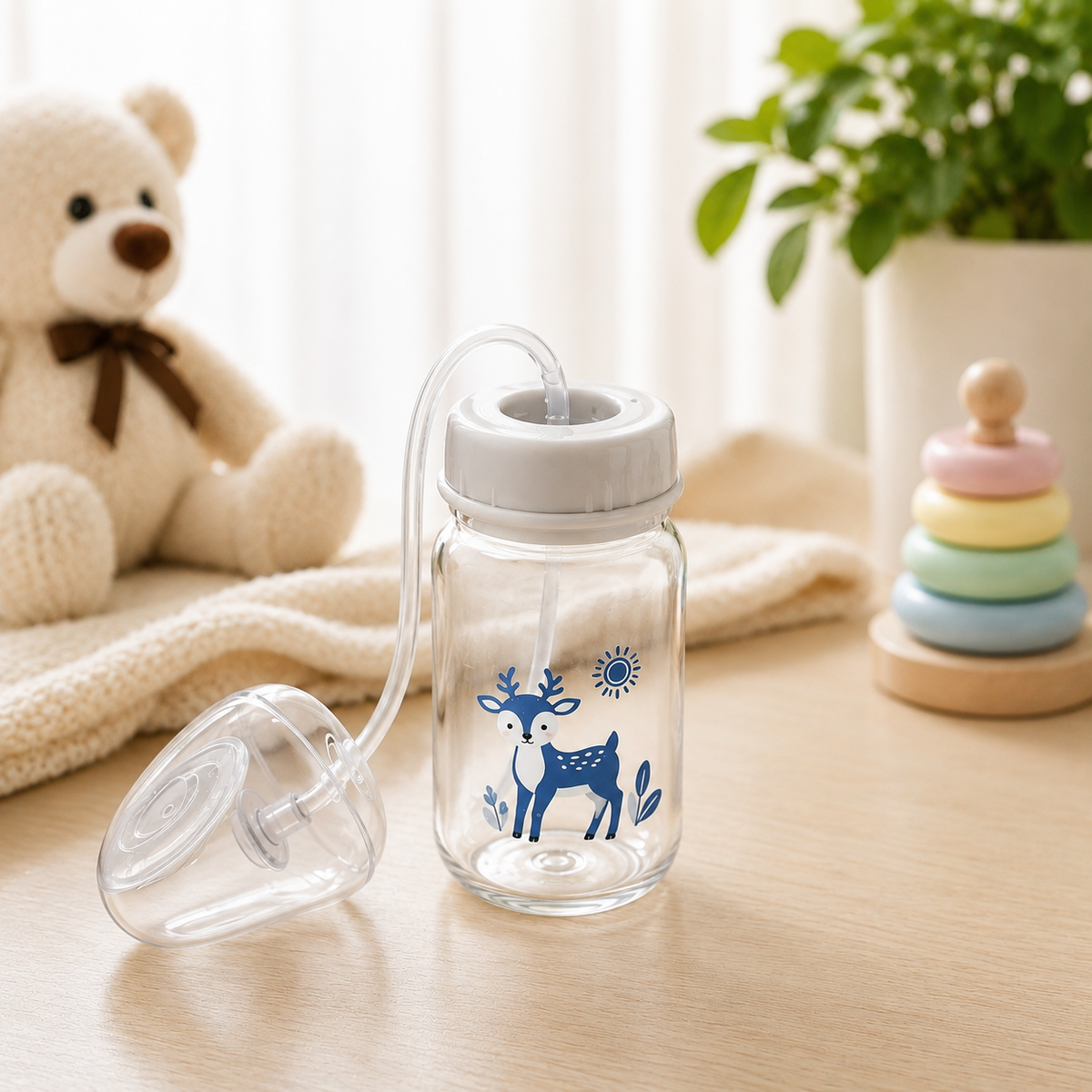 Hands Free Baby Feeding Bottle 150ml – Anti Colic, BPA Free Self Feeding Bottle with Silicone Tube