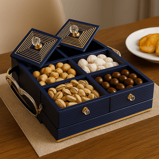 Royal Blue & Gold 4-Part Luxury Condiment Tray