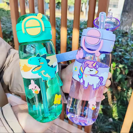 600ml School Cute Water Bottle with Straw for Kids Chilrdren Sports Outdoor Cup