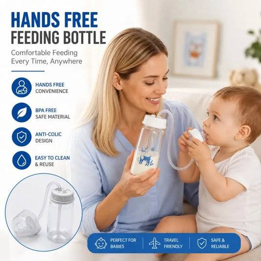 Hands Free Baby Feeding Bottle 150ml – Anti Colic, BPA Free Self Feeding Bottle with Silicone Tube