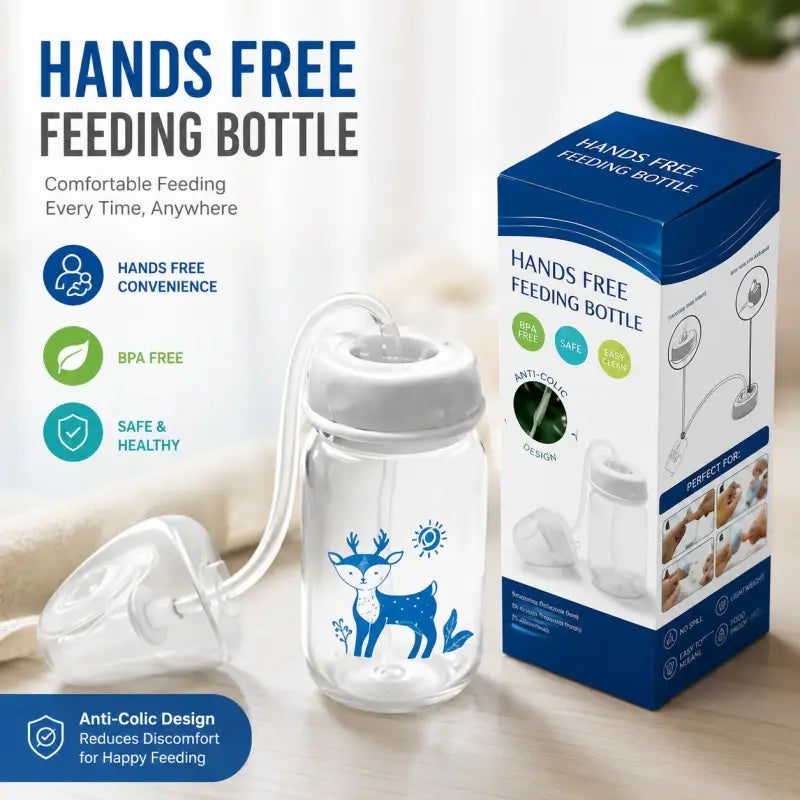 Hands Free Baby Feeding Bottle 150ml – Anti Colic, BPA Free Self Feeding Bottle with Silicone Tube