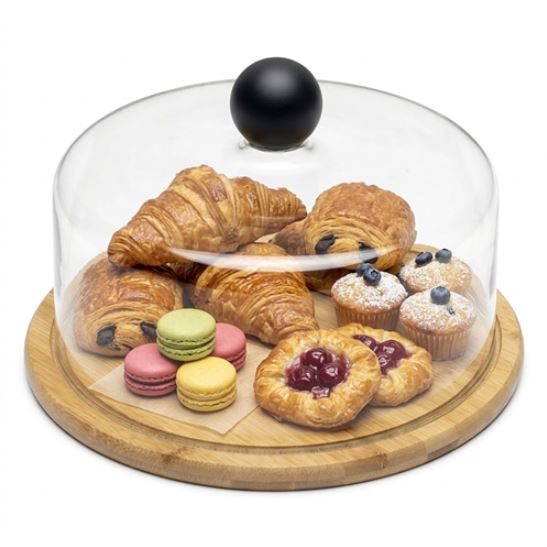 Bamboo Cake Stand with Acrylic Lid Multifunctional Cake Stand with Acrylic Dome, Bamboo Cake Plate Display Stand with Cover