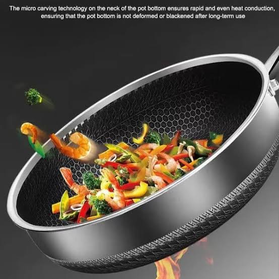 Stainless Steel Honey-Comb Laser Coated Frying Pan With  Heavy Base
