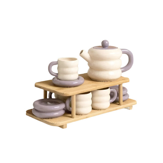 Ceramic Tea Set of 15pcs With Wooden Stand