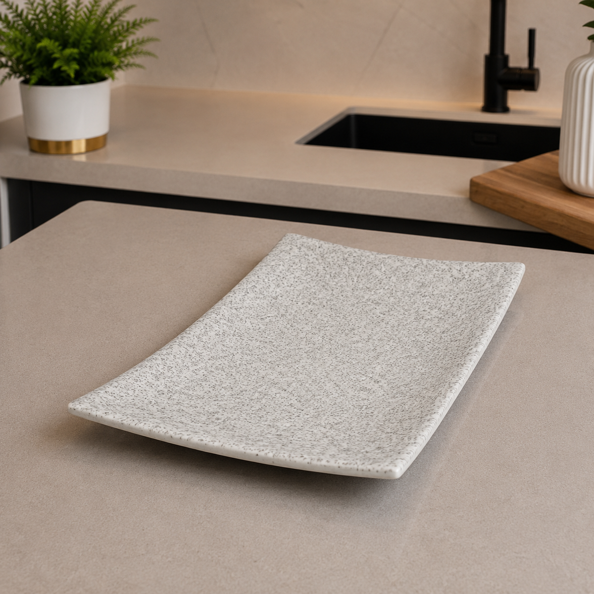 Winsor England 12.25 Inch Porcelain Rectangular Serving Plate – White Speckled Finish