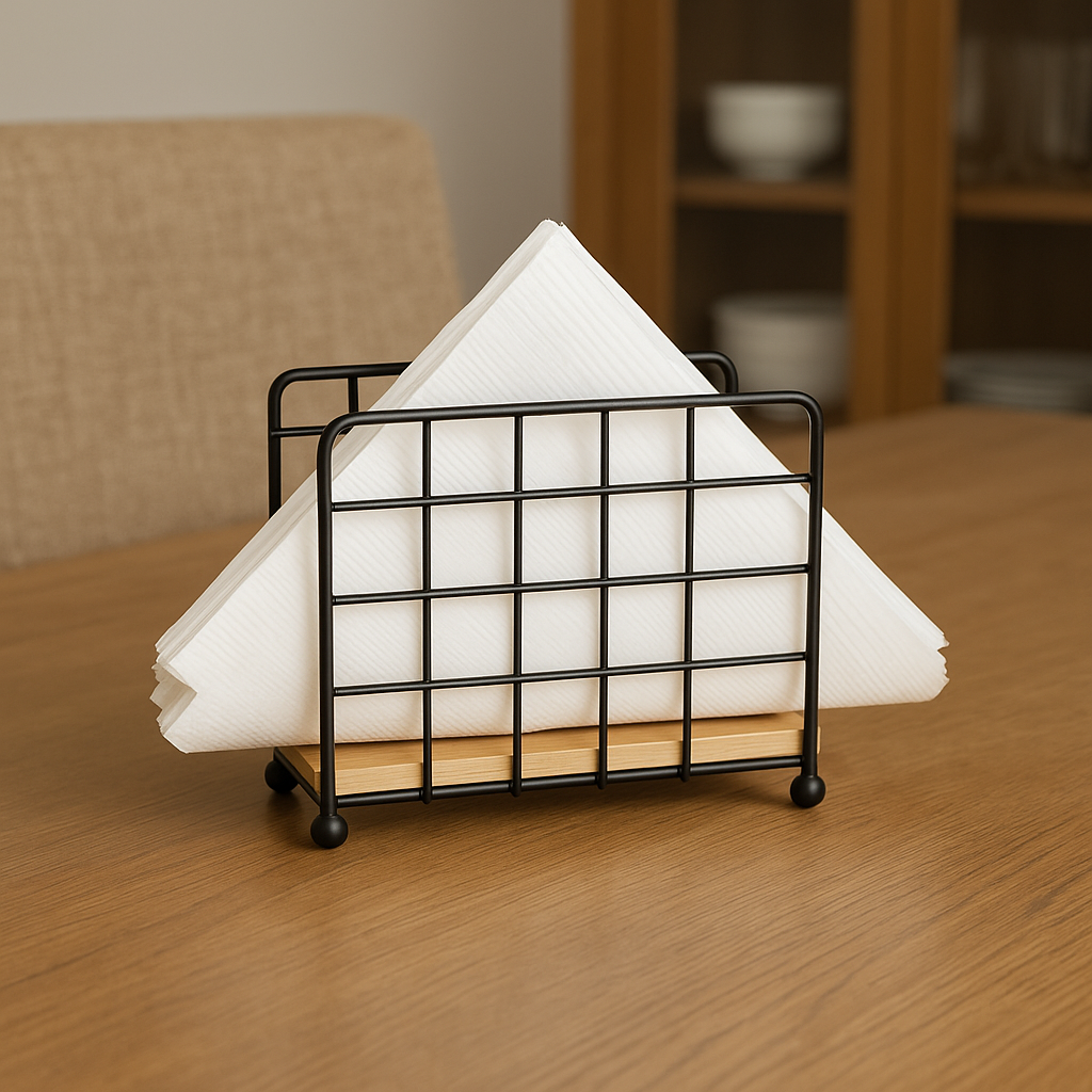 Modern Metallic & Oak Tissue Holder