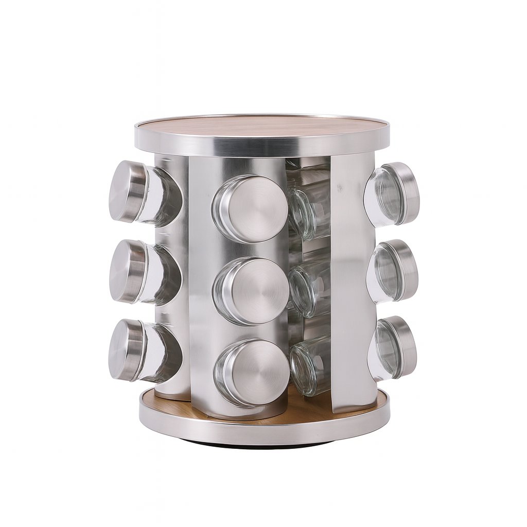 Revolving Glass Spice Jar Set Rack (12 Pc.)