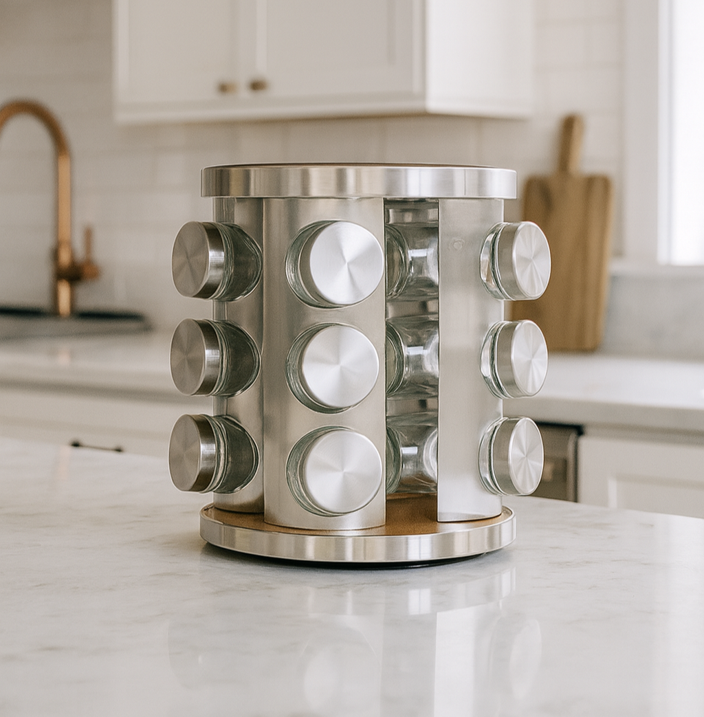Revolving Glass Spice Jar Set Rack (12 Pc.)