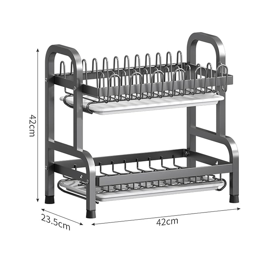 Double Layer Metal Kitchen Dish Storage Rack (Imported)