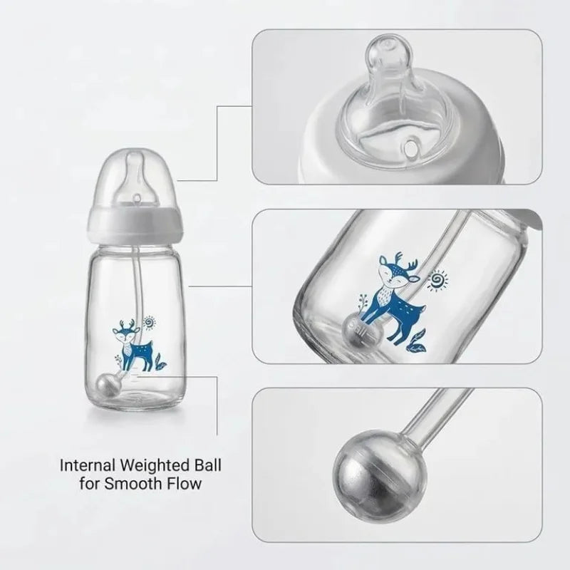 Hands Free Baby Feeding Bottle 150ml – Anti Colic, BPA Free Self Feeding Bottle with Silicone Tube