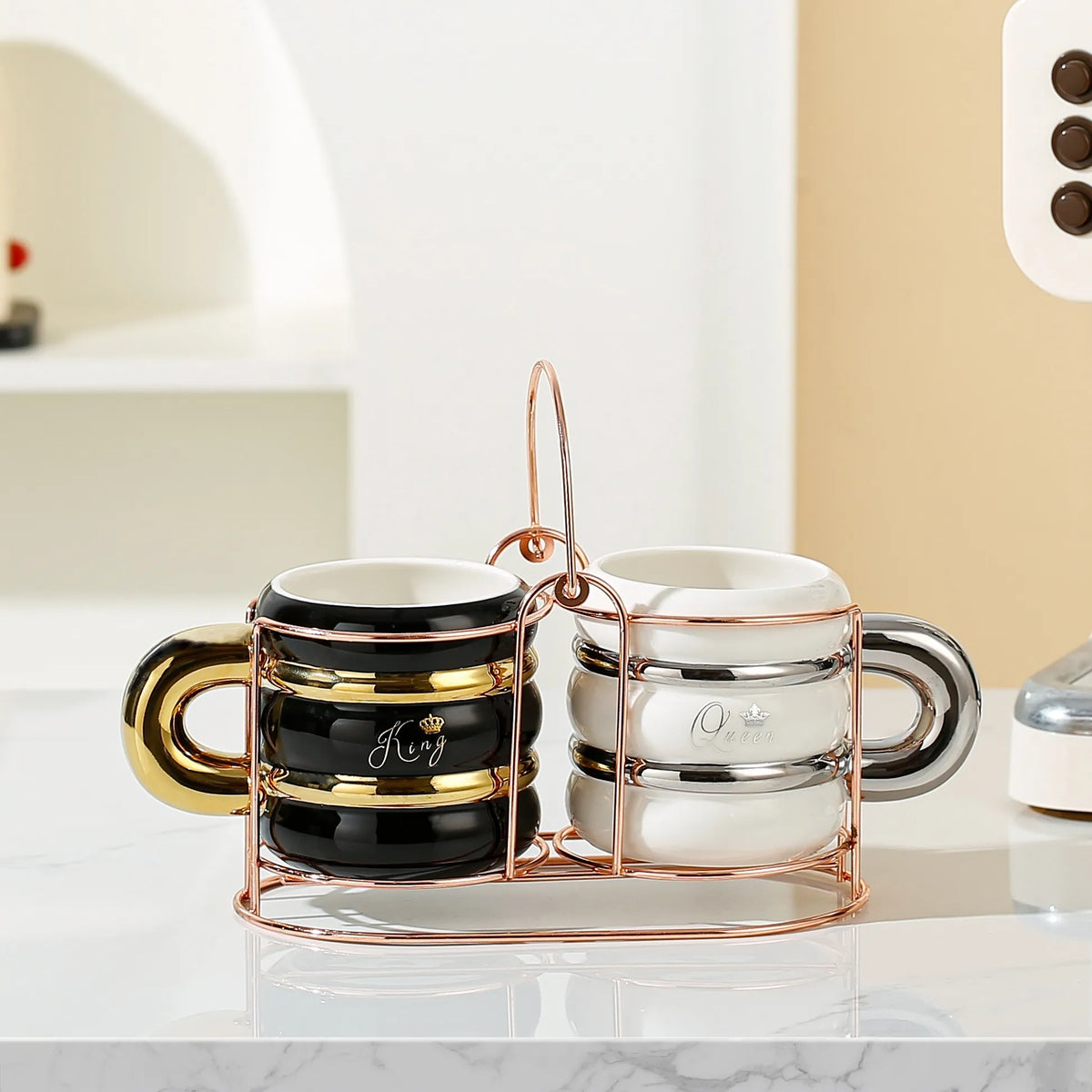Couple Mugs Set With Metal Stand
