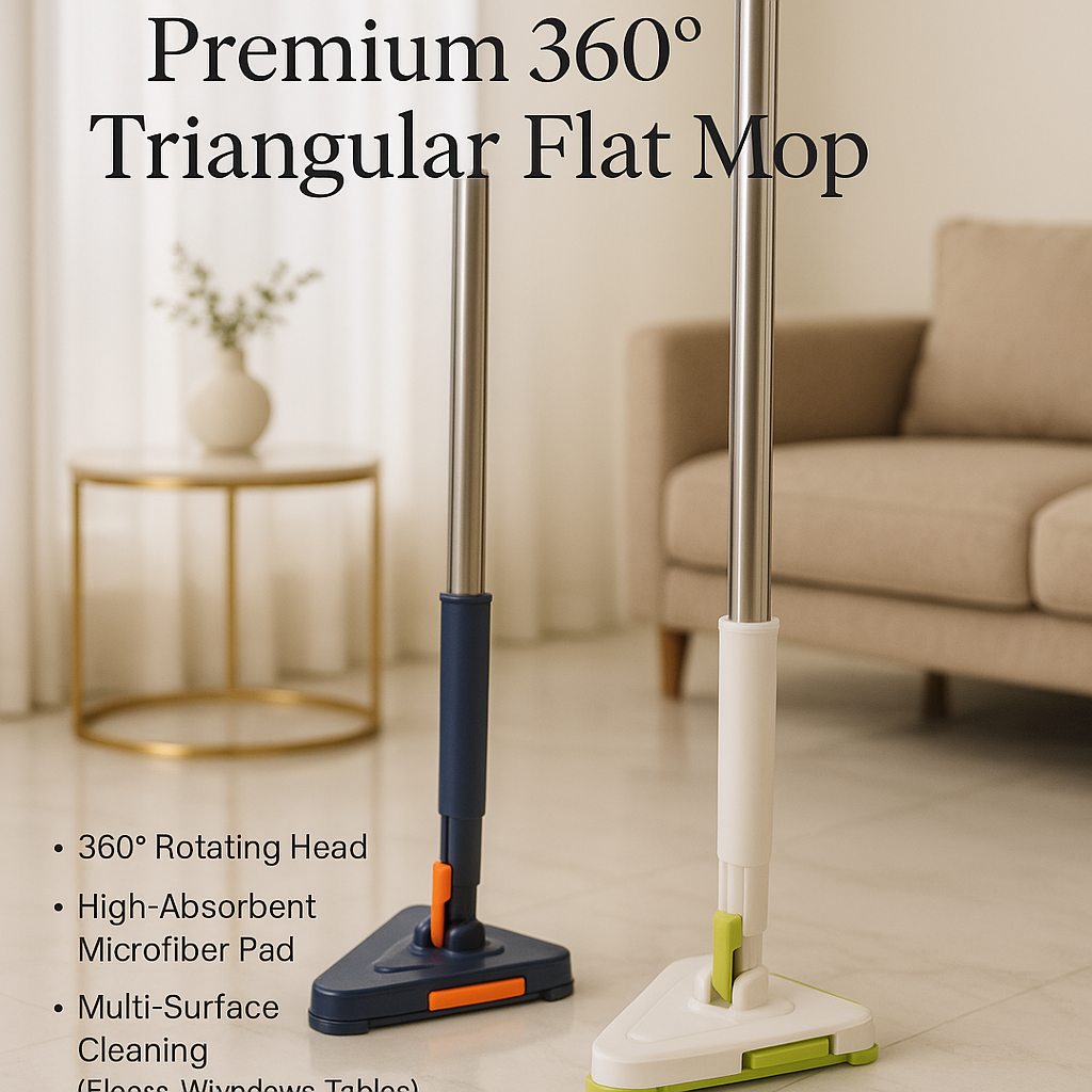 Premium 360° Triangular Flat Mop – Multi-Functional Cleaning Tool for Floors, Windows & Corners