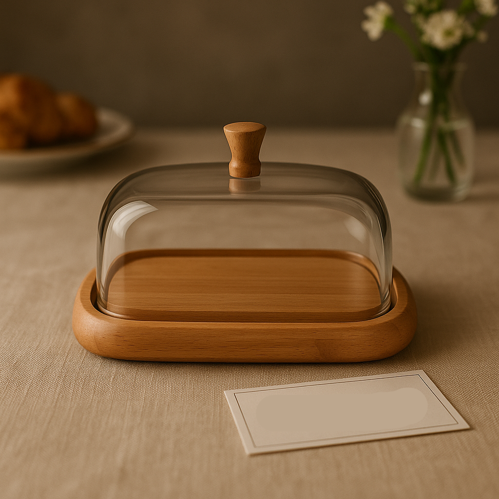 Luxury Wooden Butter Dish with Glass Dome – Premium Kitchen & Dining Accessory