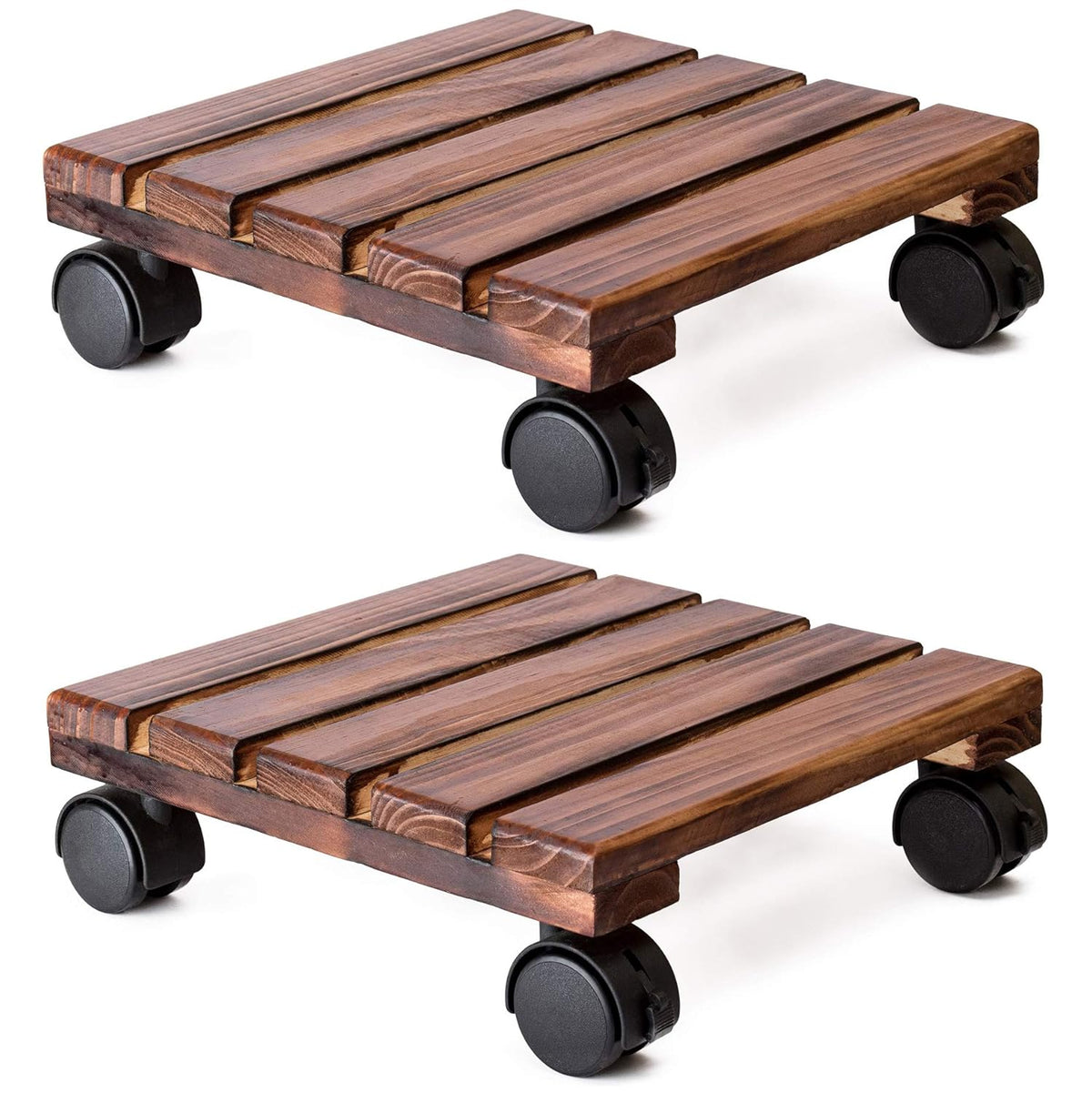 Wooden Plant Roller Stand with Lockable Wheels Caddy Planter Trolley