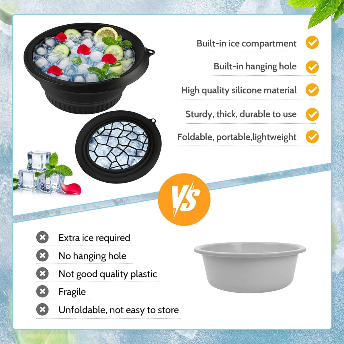 Silicone Ice Facial Bowl with Lid & Built-In Ice Tray – Cold Therapy Face Bath