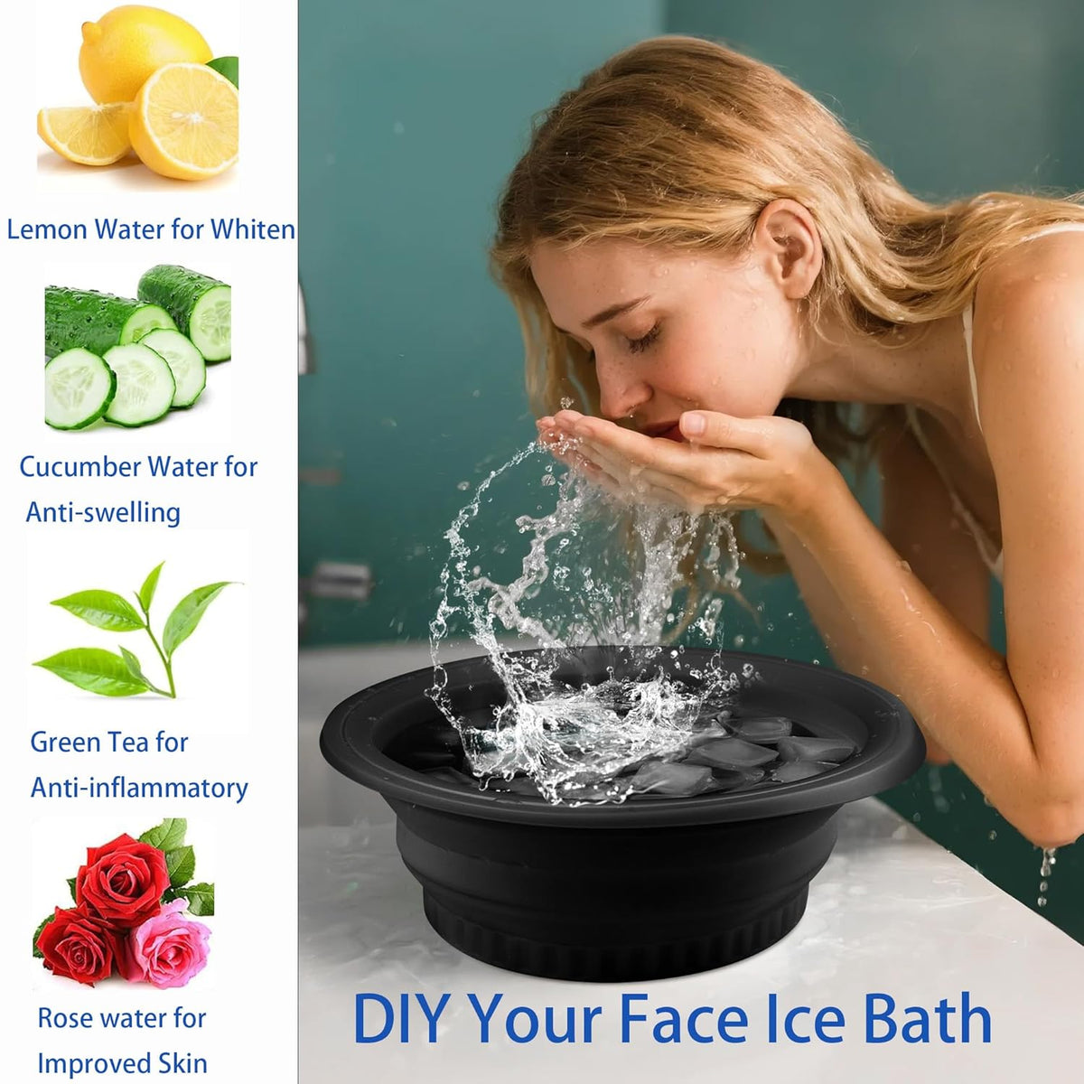 Silicone Ice Facial Bowl with Lid & Built-In Ice Tray – Cold Therapy Face Bath