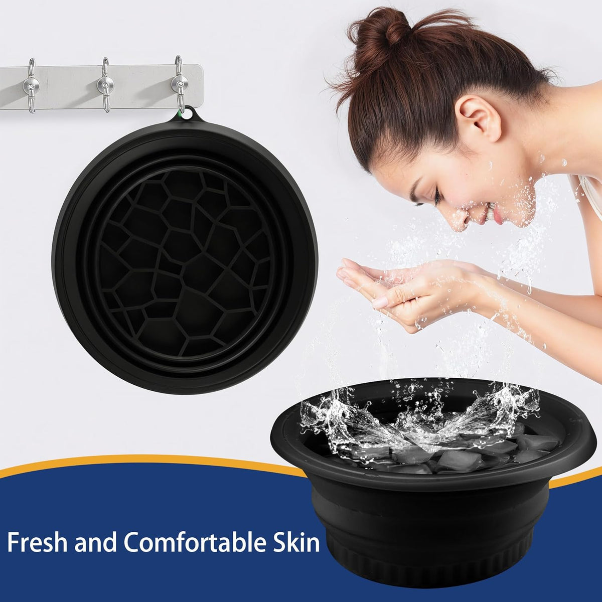Silicone Ice Facial Bowl with Lid & Built-In Ice Tray – Cold Therapy Face Bath