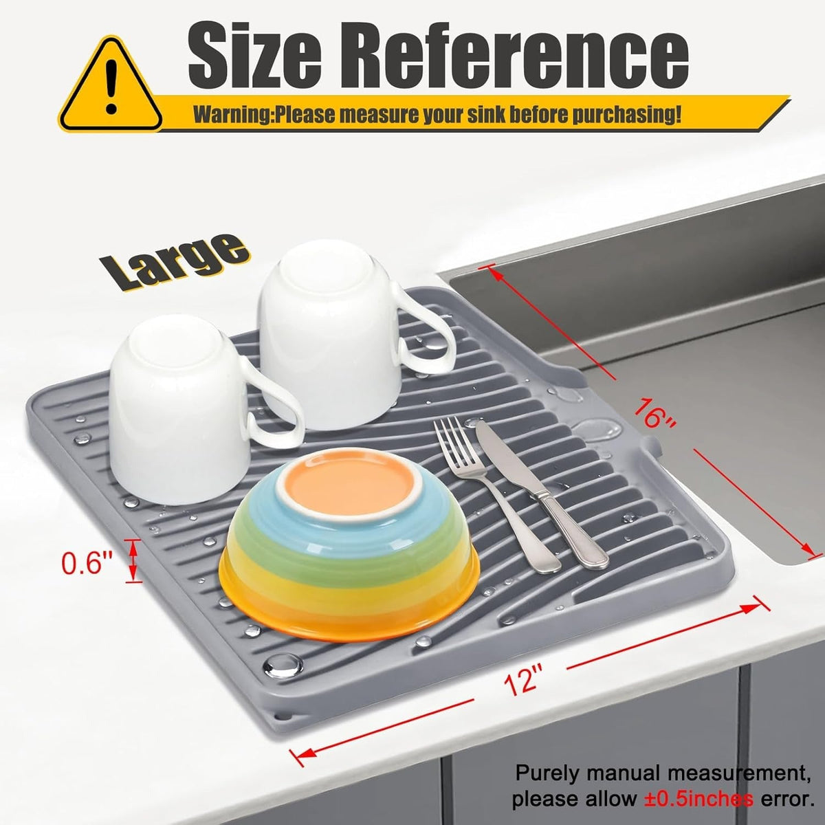 Silicone Dish Drying Mat for Kitchen Counter, Dish Drying Pad, Non-Slip Drain Pad with Built-in Drain, Heat Resistant Non-Slip
