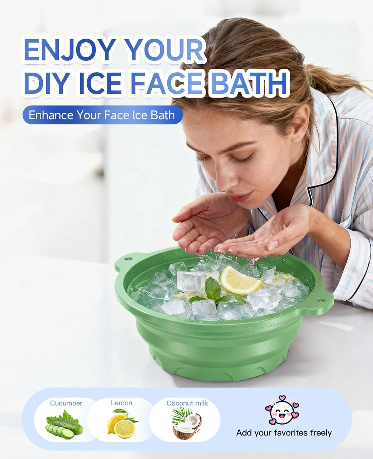 Silicone Ice Facial Bowl with Lid & Built-In Ice Tray – Cold Therapy Face Bath