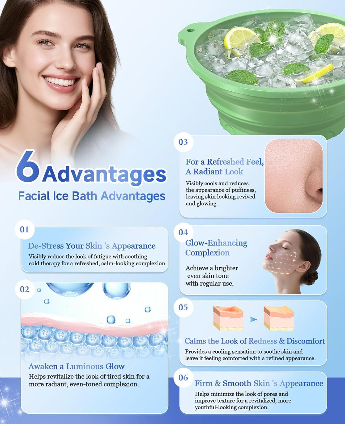 Silicone Ice Facial Bowl with Lid & Built-In Ice Tray – Cold Therapy Face Bath