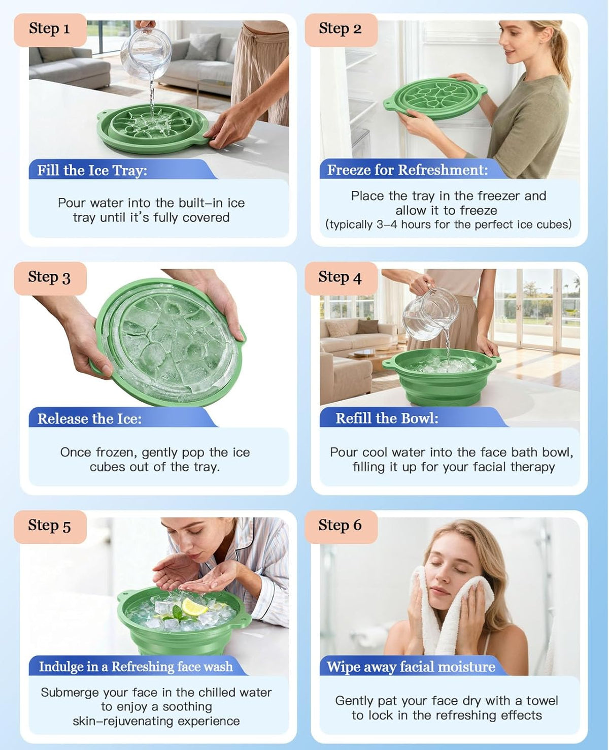 Silicone Ice Facial Bowl with Lid & Built-In Ice Tray – Cold Therapy Face Bath