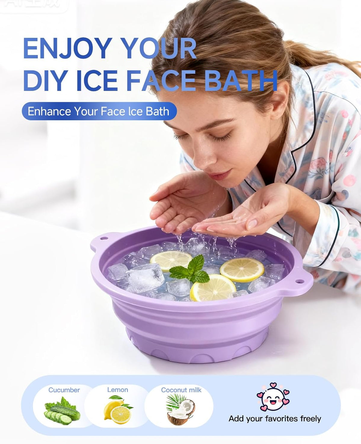 Silicone Ice Facial Bowl with Lid & Built-In Ice Tray – Cold Therapy Face Bath