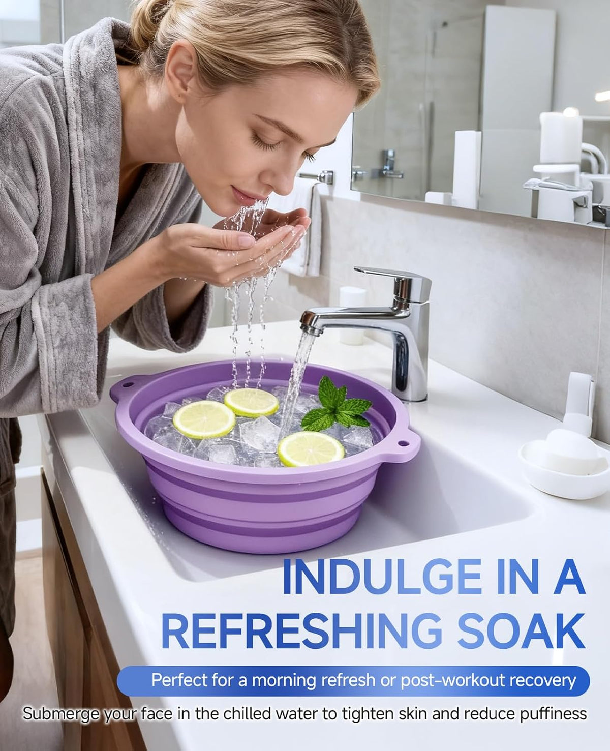 Silicone Ice Facial Bowl with Lid & Built-In Ice Tray – Cold Therapy Face Bath