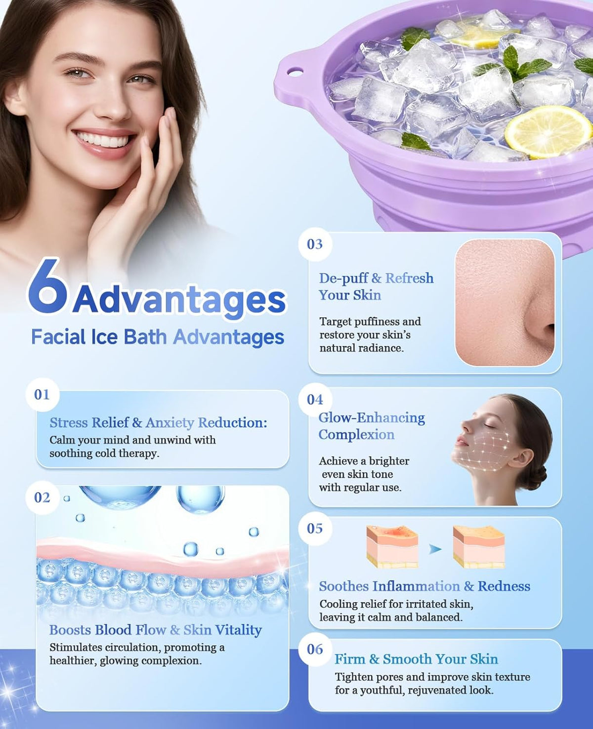 Silicone Ice Facial Bowl with Lid & Built-In Ice Tray – Cold Therapy Face Bath