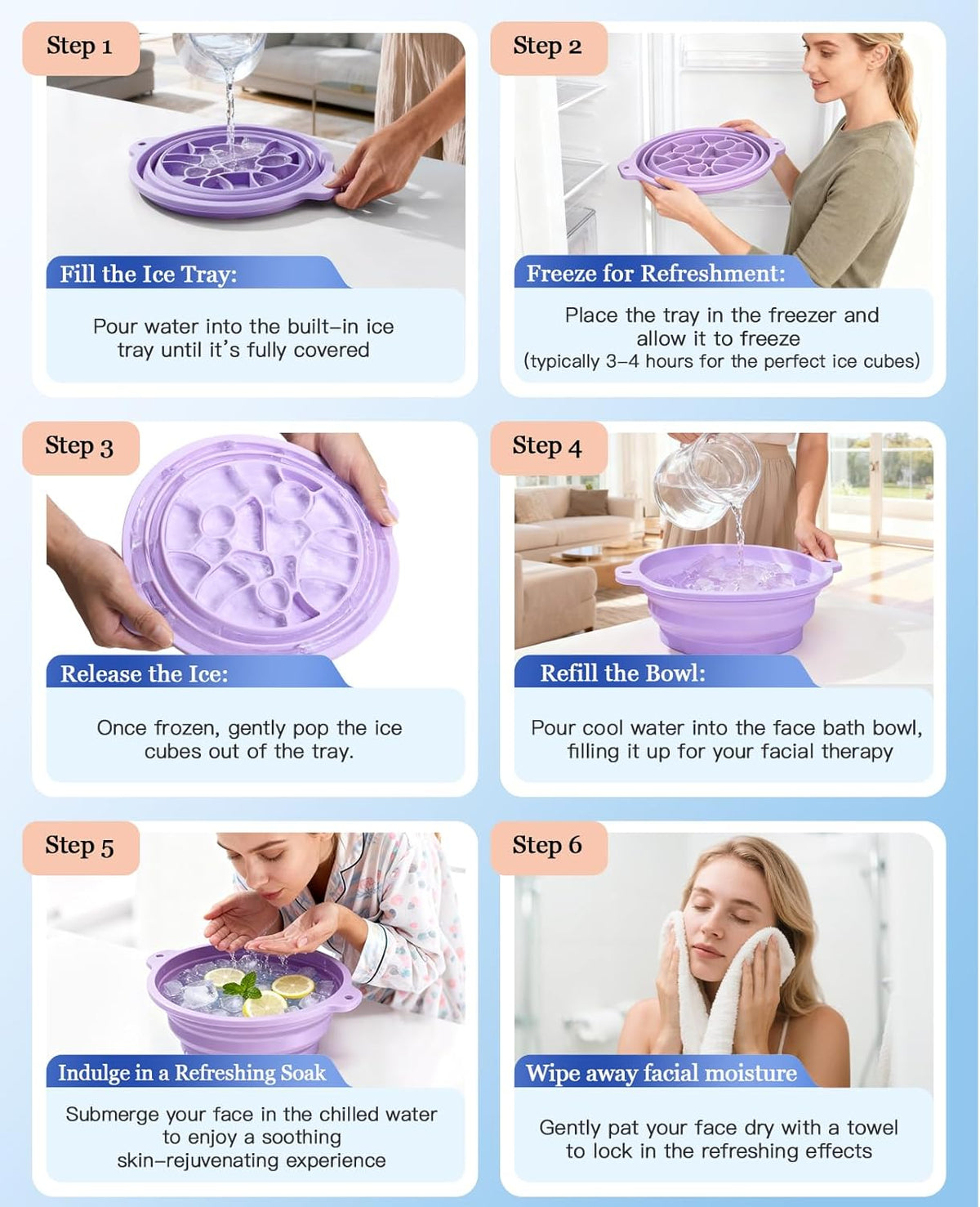 Silicone Ice Facial Bowl with Lid & Built-In Ice Tray – Cold Therapy Face Bath