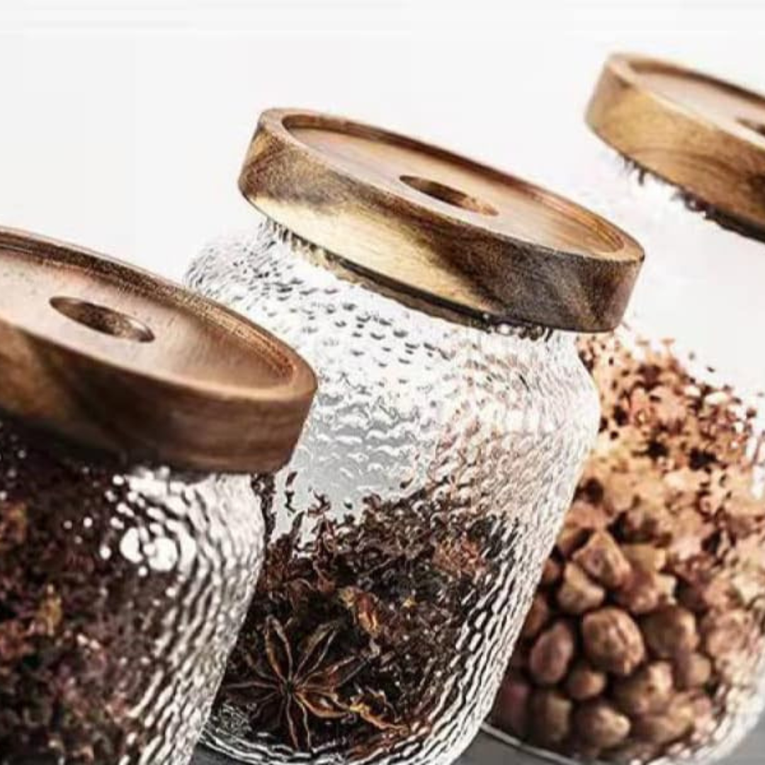 Hammer Grain Glass Jar