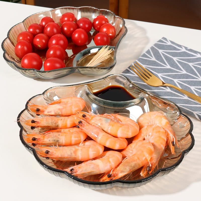 Elegant Plastic Divided Serving Platter with Dip Bowl