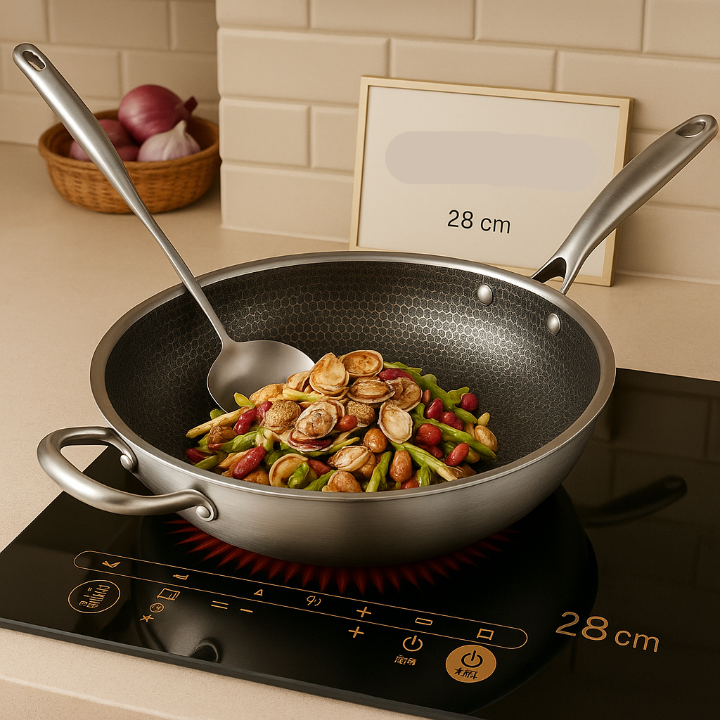 Stainless Steel Wok Pan – Non-Stick Honeycomb Design with Handle