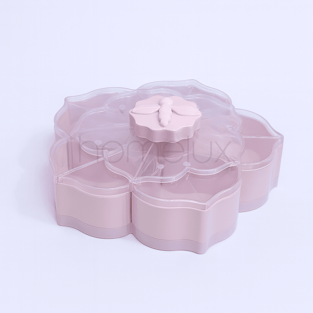 Pink Flower-Shaped Multi-Layer Rotating Snack & Condiment Box