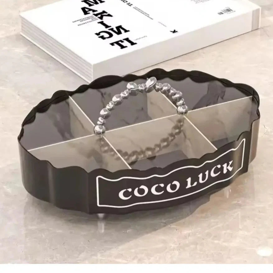 Coco Luck Premium Multi-Section Snack Tray – Elegant Rotating Dry Fruit & Candy Organizer