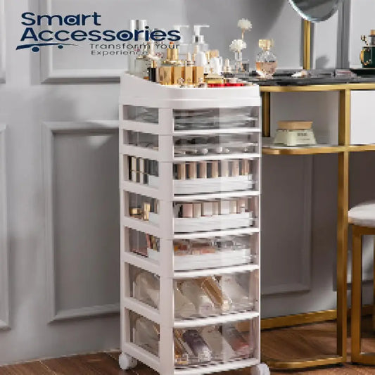 Cosmetic Organizer Cart With Handle And Lockable Wheels