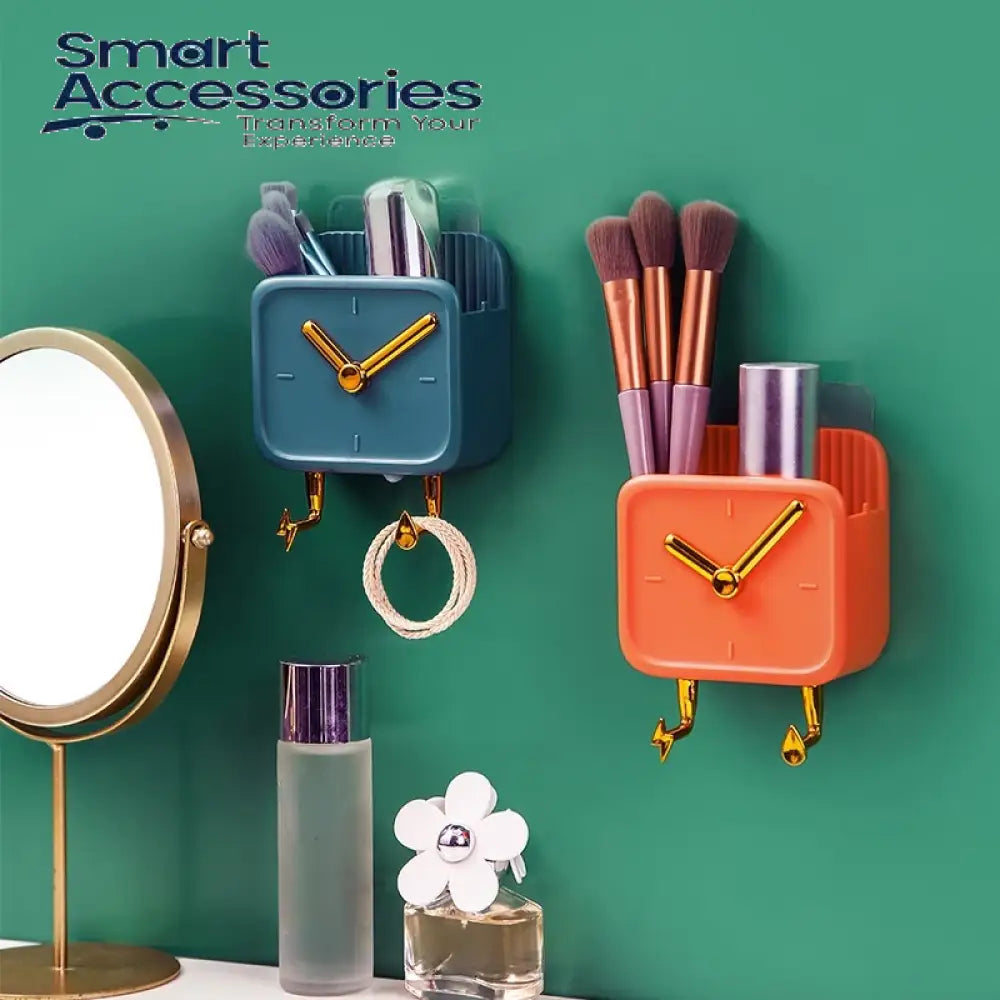Creative Clock Wall Hanging Storage Box With Hook Kitchen Bathroom Bedside Organizer Shelf Mobile