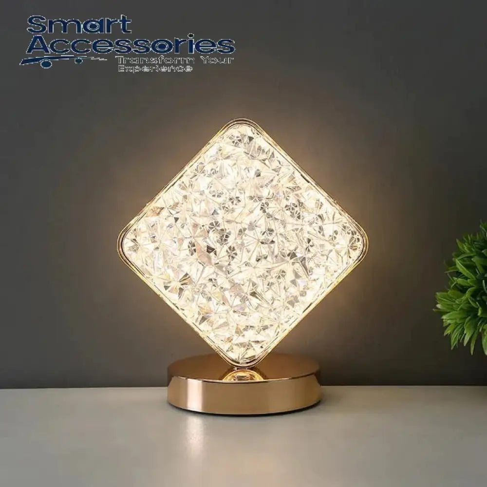 Crystal Square Table Lamp Touch Control Bedside With 3 Levels Brightness