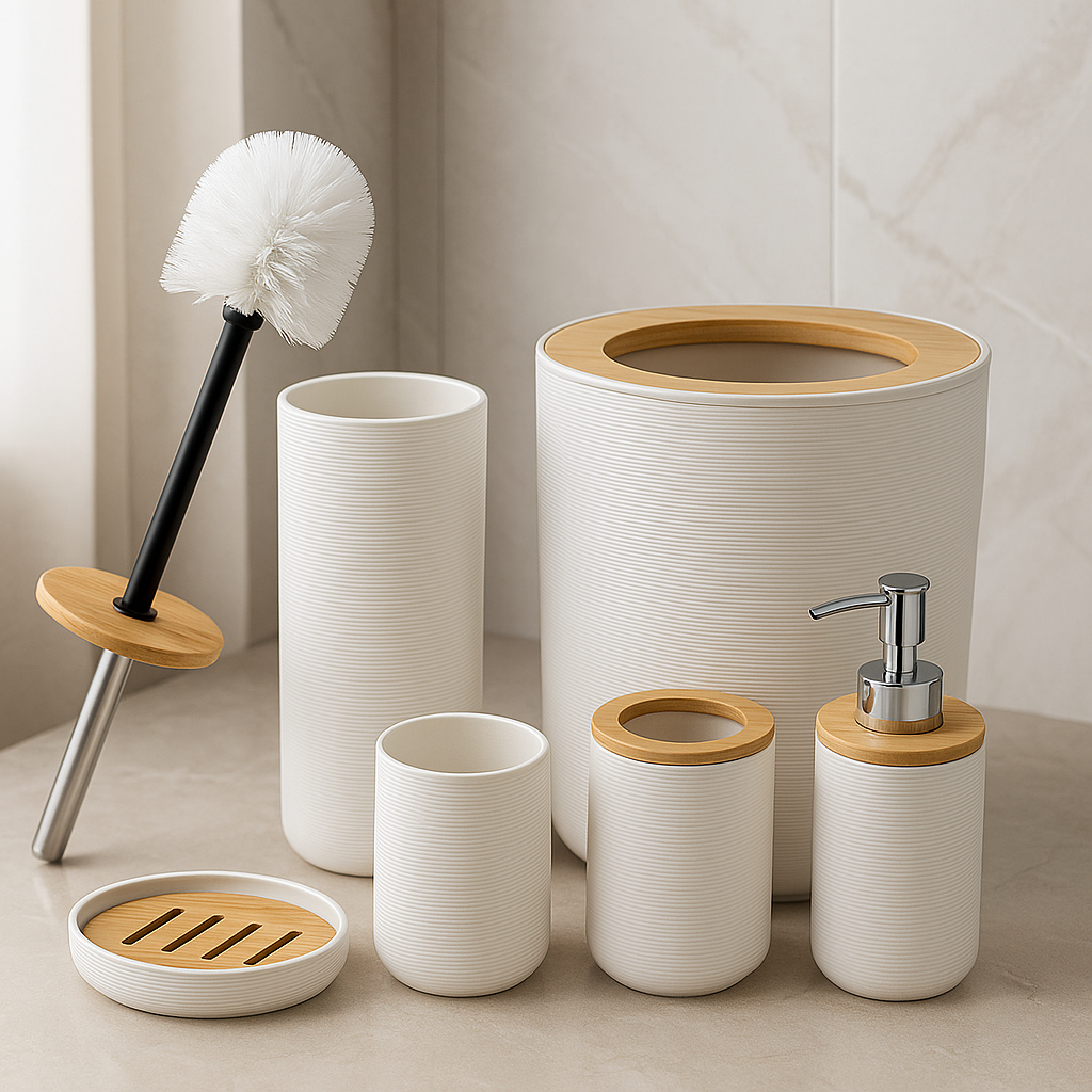 Premium White 6 Pcs Bathroom Accessories Set – Elegant Minimalist Design