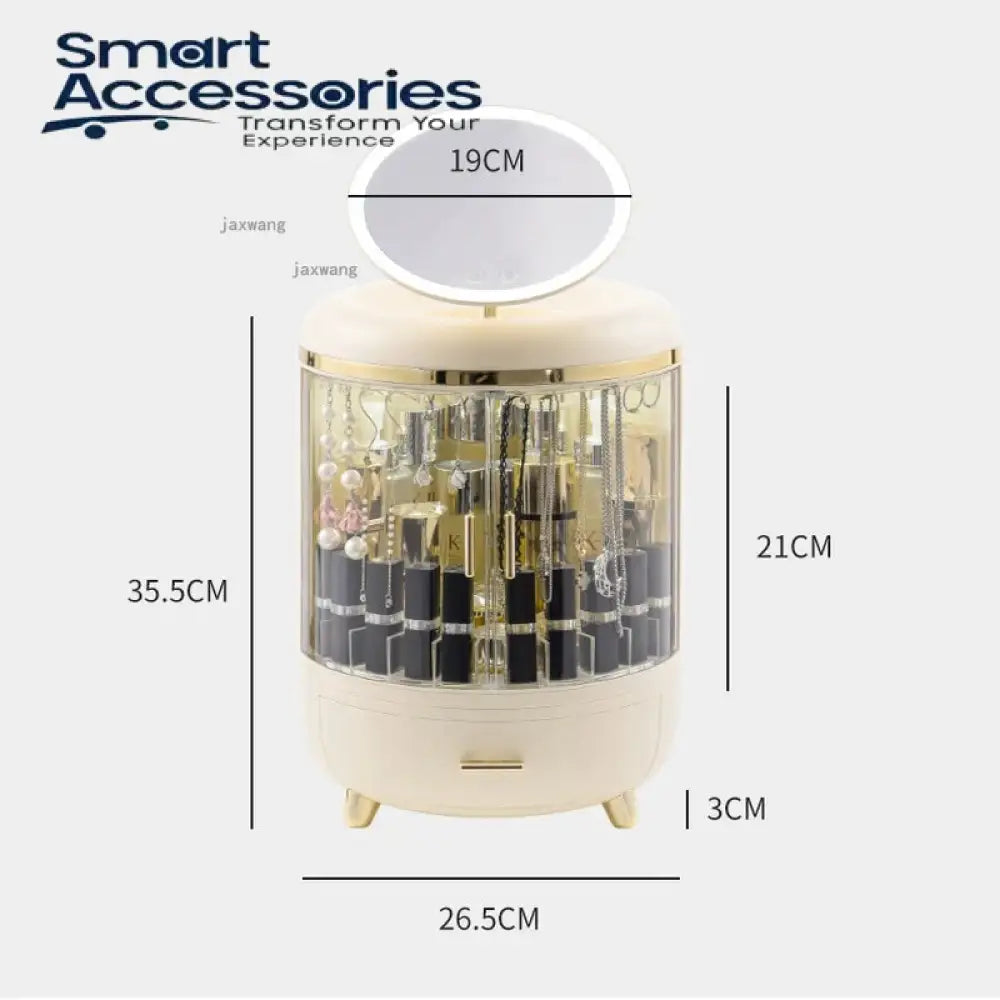 Double Door Cosmetic Organizer With Led Mirror