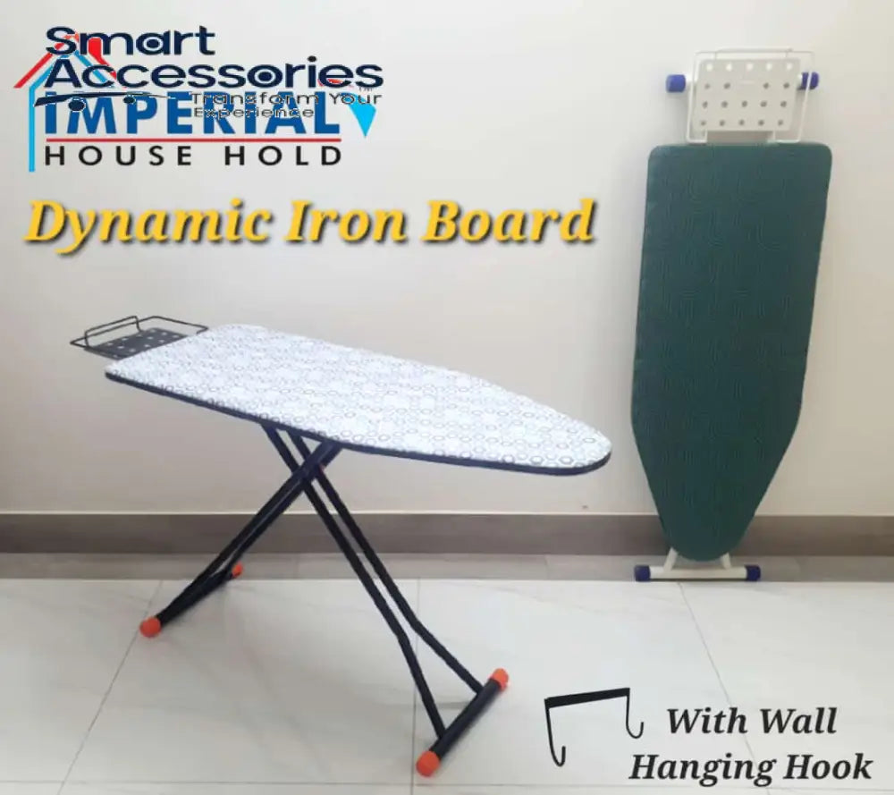 Foldable Deluxe Ironing Board With Big Steam Iron Station Holder