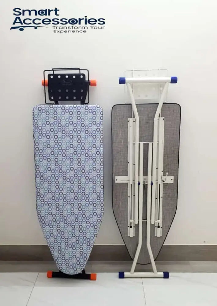 Foldable Deluxe Ironing Board With Big Steam Iron Station Holder