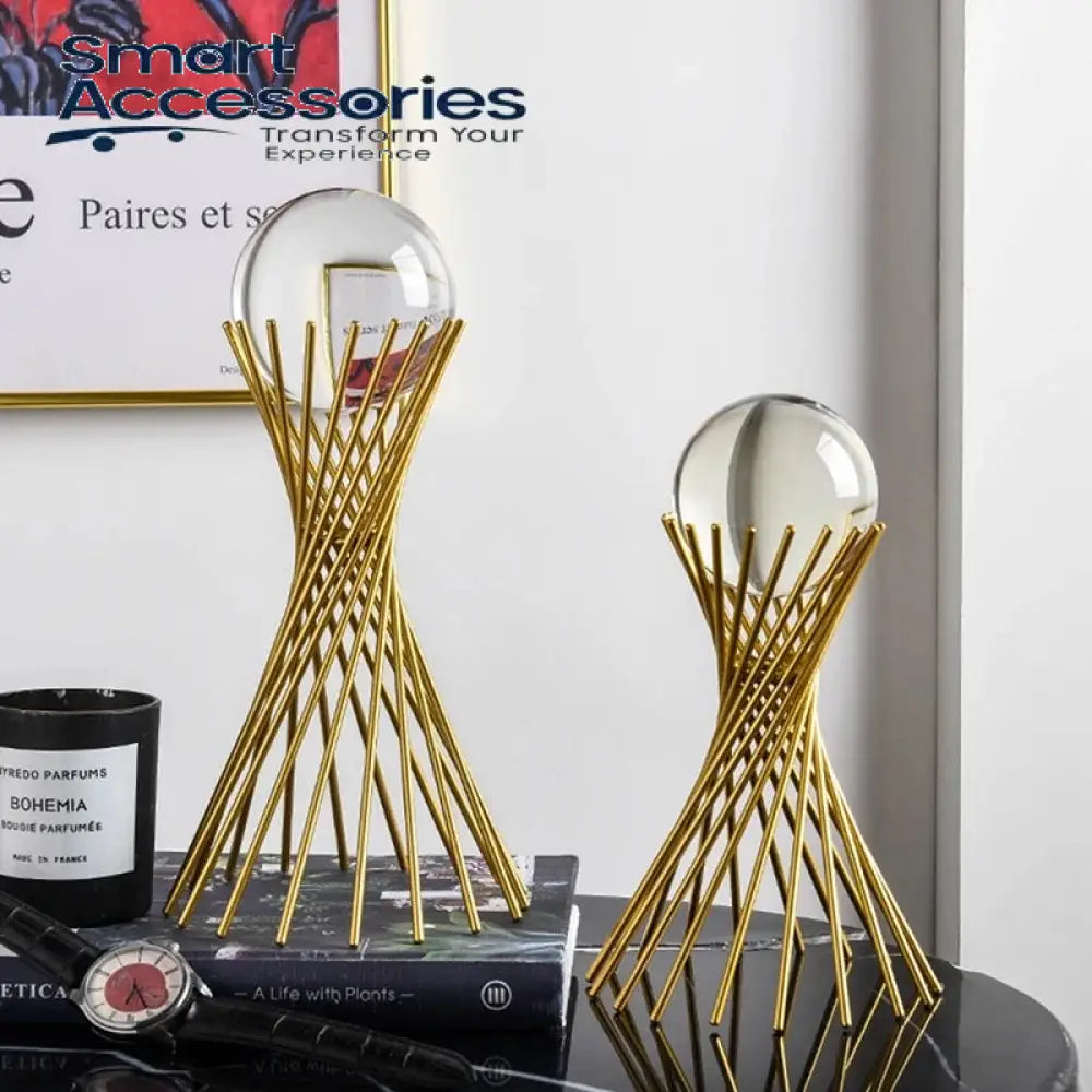 Home Decoration New Golden Luxury Modern Metal Crystal Ball Craft