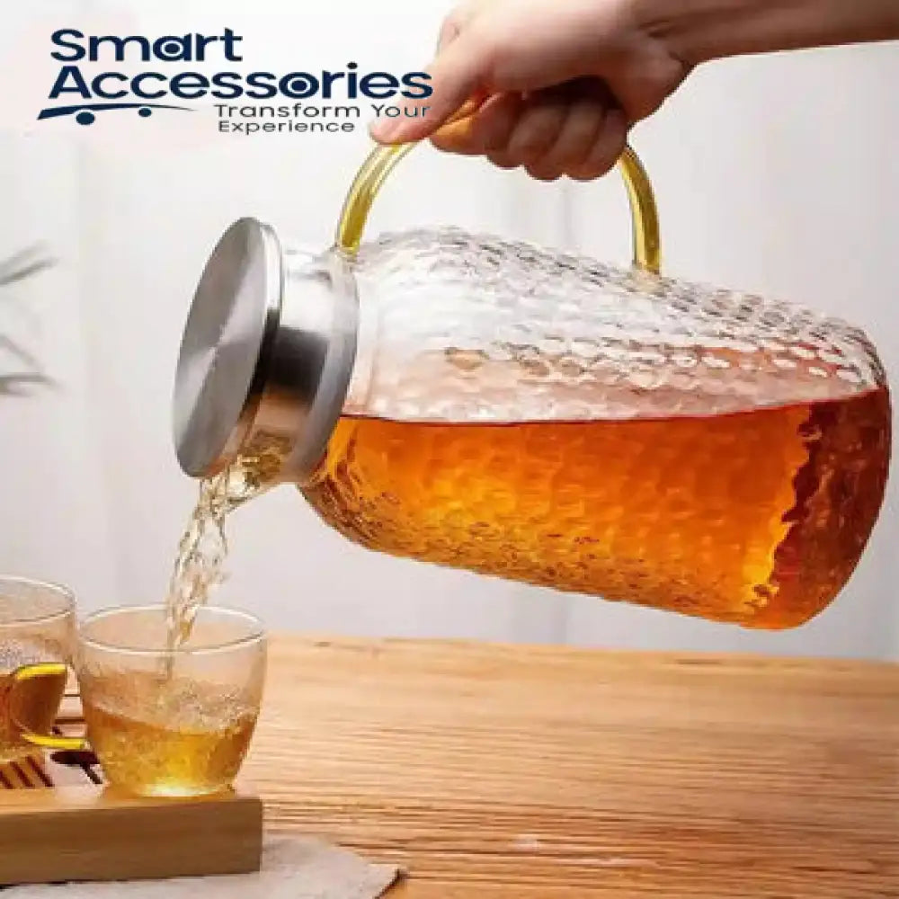Intricate Glass Pitcher With Steel Lid