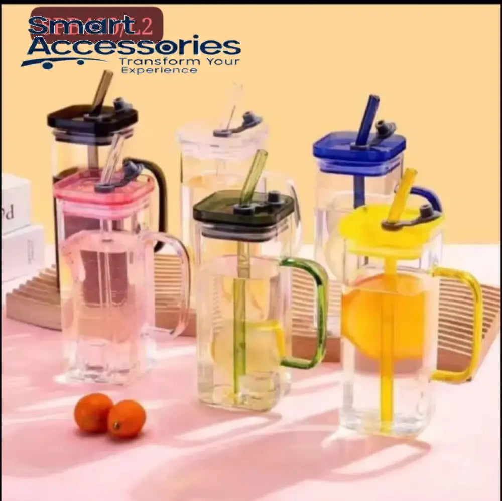 Juice Glass Lid With Straw |400/L2 | Fancy 2 Pcs Set