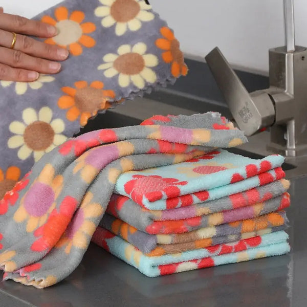5-Piece Soft Floral Cotton Face Towel Set