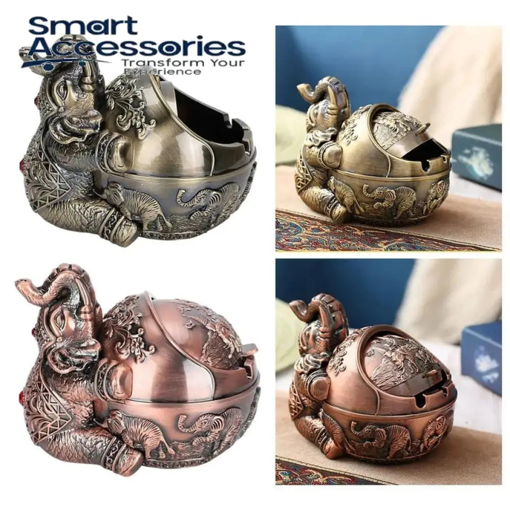 Metal Elephant Ashtray With Lid