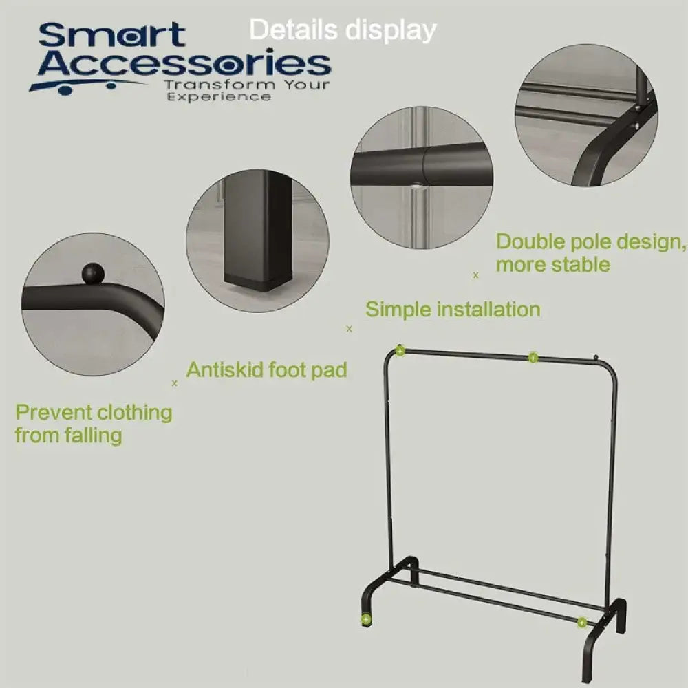Metal Garment Rack Heavy Duty Indoor Bedroom Clothes Coat Stand Shoes