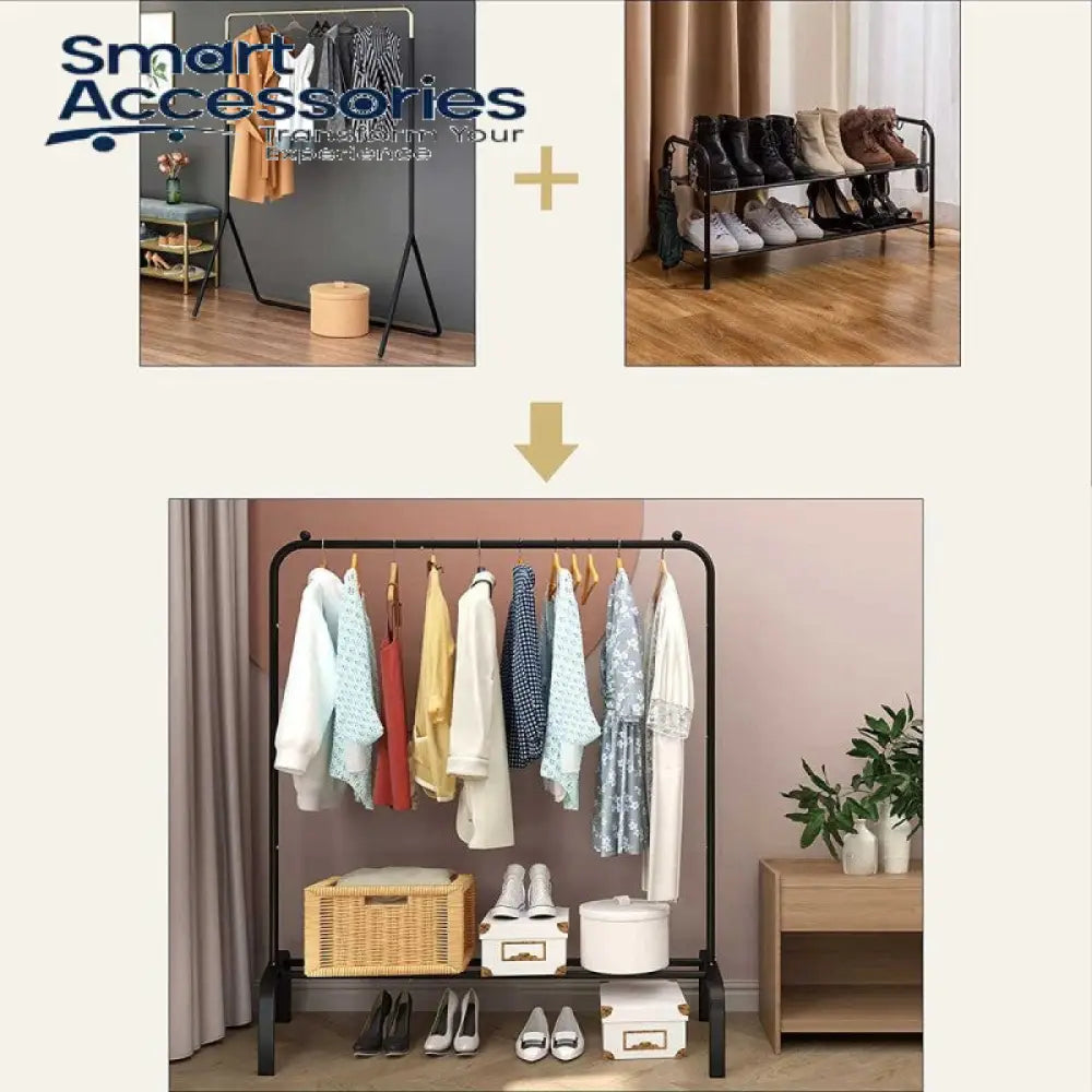 Metal Garment Rack Heavy Duty Indoor Bedroom Clothes Coat Stand Shoes